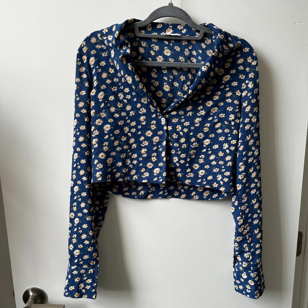 70s floral long sleeve crop top